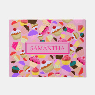 Personalise .. Fun, Bright Pink Cupcake Doormat