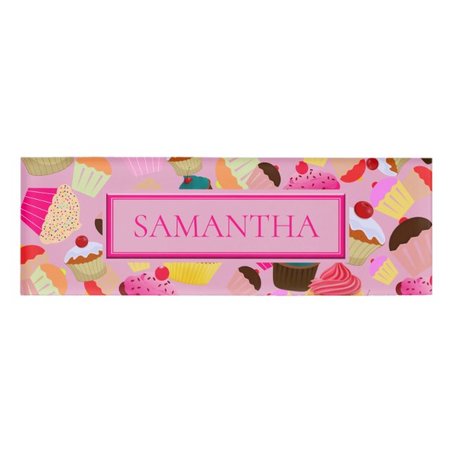 Personalise .. Fun, Bright Pink Cupcake Name Tag (Front)