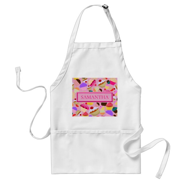 Personalise .. Fun, Bright Pink Cupcake Standard Apron (Front)