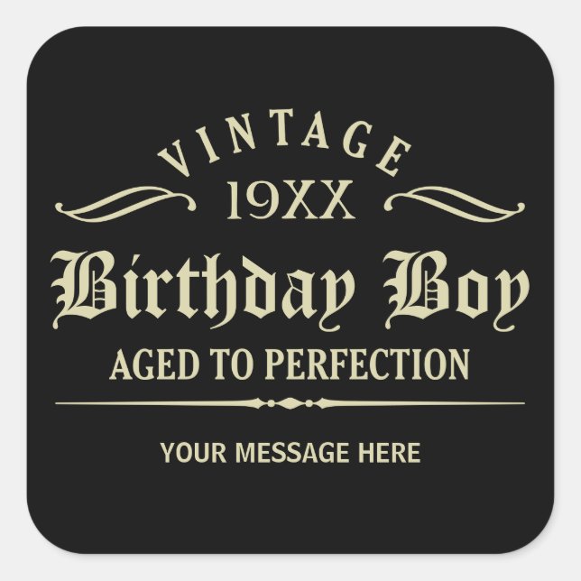 Personalise Funny Birthday Black Square Sticker (Front)