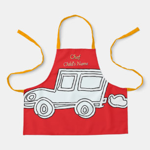 Personalise Funny Car Kids Red Craft      Apron