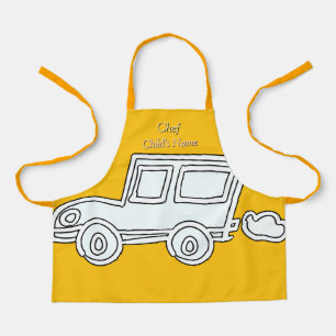 Personalise Funny Car Kids Yellow Craft Apron