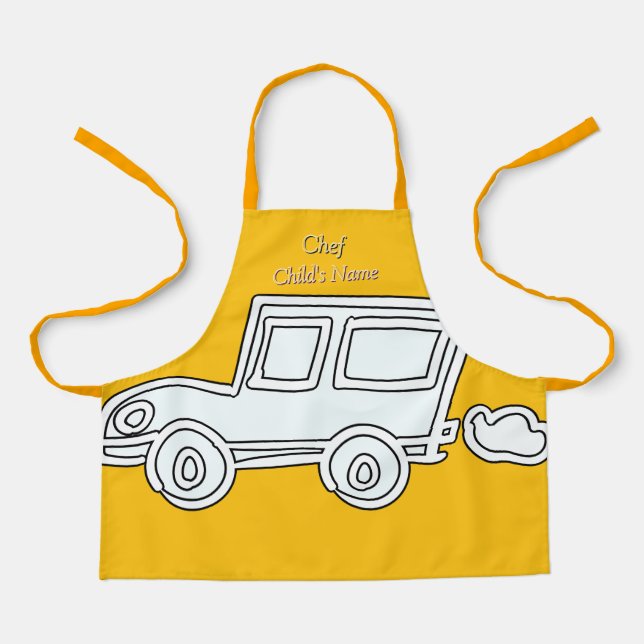 Personalise Funny Car Kids Yellow Craft      Apron (Front)