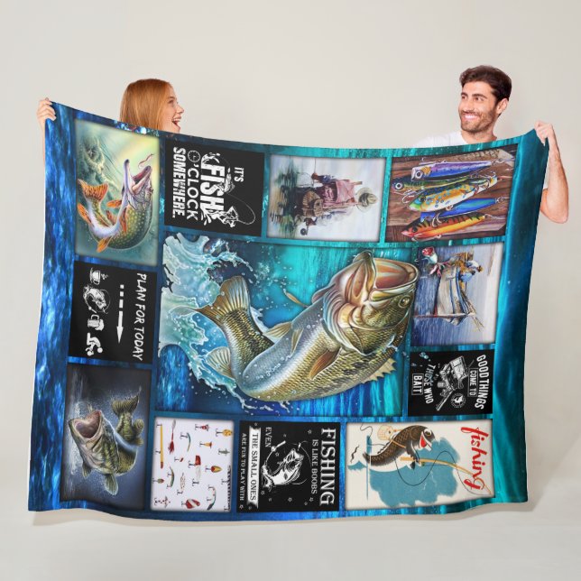 Personalise Funny Fisherman's Fishing Lover Gift Fleece Blanket (In Situ)