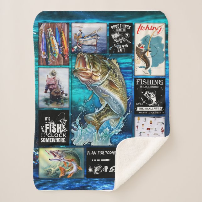 Personalise Funny Fisherman's Fishing Lover Gift Sherpa Blanket (Front)
