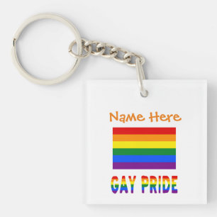 Personalise Gay Pride LGBTQ Rainbow Flag Acrylic Key Ring