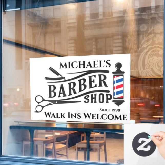 Personalise Generic Barber Shop Pole Business  (Cafe Window)