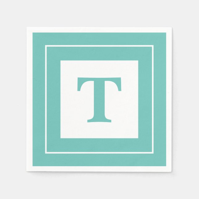 Personalise: Geometric Minimalist Teal Initial Napkin (Front)
