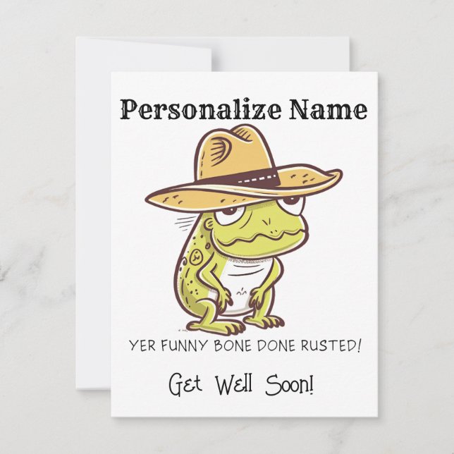 Personalise Get Well Cowboy Frog Bone Replacement Card (Front)