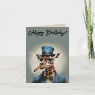 Personalise Giraffe in top hat Happy birthday Card
