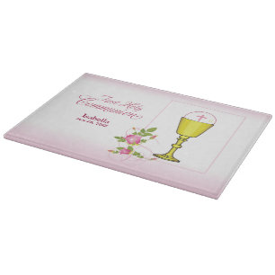 Personalise Girl Name Pink First Holy Communion Cutting Board