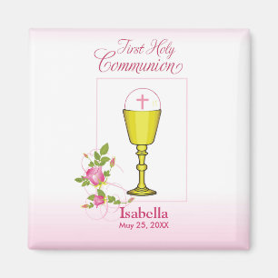 Personalise Girl Name Pink First Holy Communion Magnet