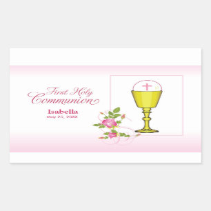 Personalise Girl Name Pink First Holy Communion Rectangular Sticker