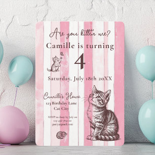 Personalise Girl Vintage Pink Kitten Birthday Invitation