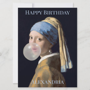 Personalise Girl with pearl earring blowing gum