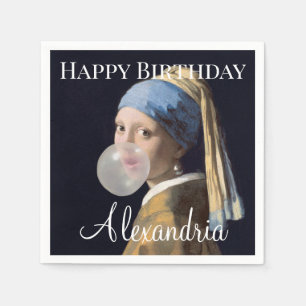 Personalise Girl with pearl earring blowing gum Napkin