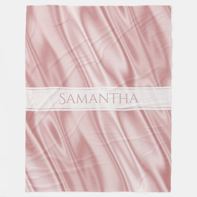 Personalise: Girly Pastel Pink Faux Satin Fabric Fleece Blanket (Front)