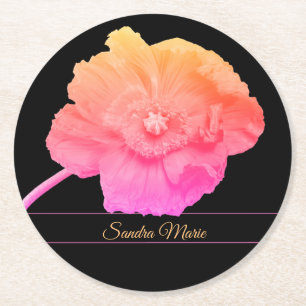 Personalise Girly Pink Poppy flower round  Paper Coaster