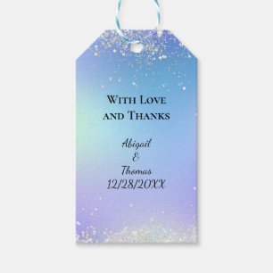 Personalise Glitter Blue Purple Wedding Favour Gift Tags
