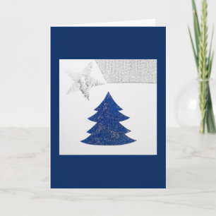 Personalise glitter Christmas tree, silver star Holiday Card