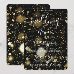 Personalise: Gold Bokeh Sparkles Wedding Invitation