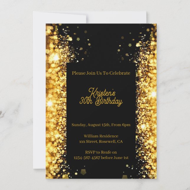Personalise Gold Glitter Birthday Invitation (Front)
