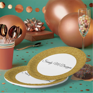 Personalise Gold Glitter Frame Image Your Name Squ Paper Plate