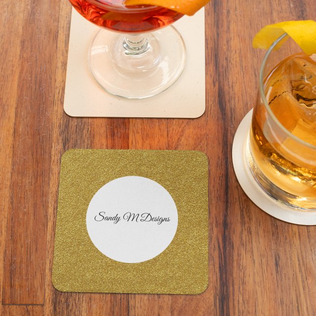 Personalise Gold Glitter Frame Image Your Name Square Paper Coaster (Personalize Gold Glitter Frame Image Your Name Square Paper Coaster)
