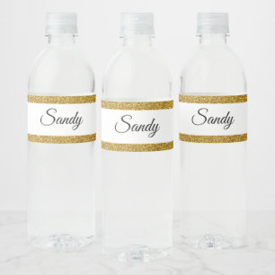 Personalise Gold Glitter Frame Image Your Name Water Bottle Label