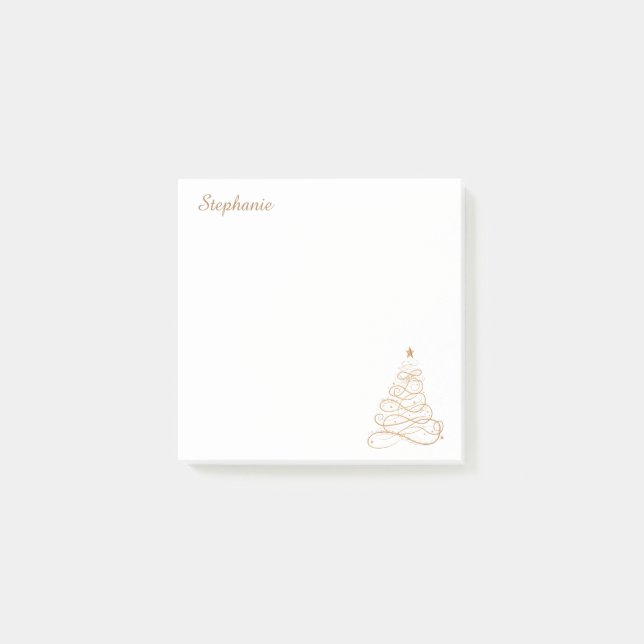 Personalise: Gold Metallic Filigree Christmas Tree Post-it Notes (Front)
