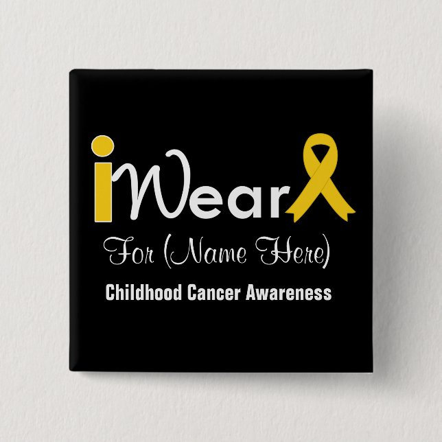 Personalise gold Ribbon Childhood Cancer 15 Cm Square Badge (Front)