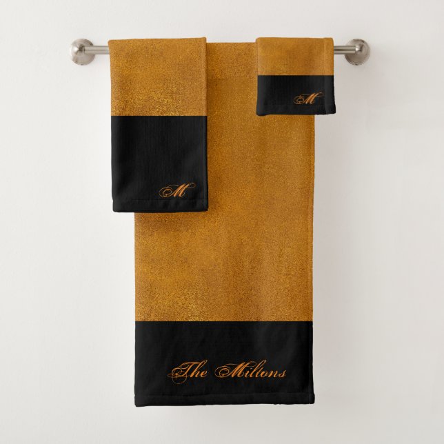 Personalise Gold with Black Bath Towel Set (Insitu)