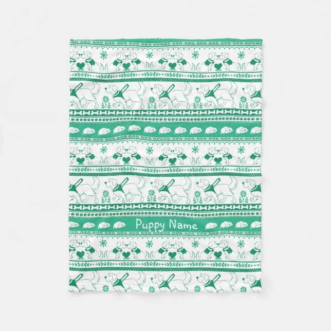 Personalise Golden Guide Dog Tale Pattern Green Fleece Blanket (Front)