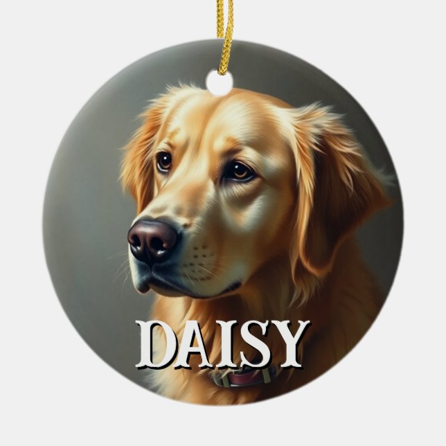 Personalise Golden Retriever Ceramic Tree Decoration (Front)