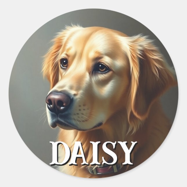 Personalise Golden Retriever Classic Round Sticker (Front)