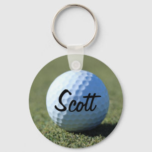 (Personalise) Golf Ball on Green close-up photo Key Ring
