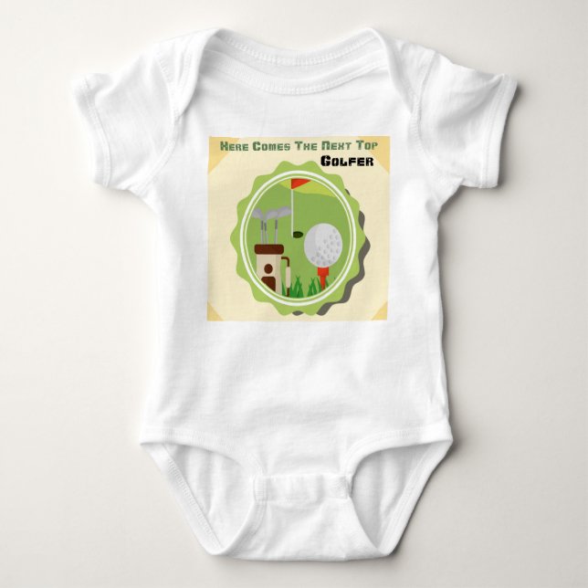 Personalise Golf Theme Aspiring Golfer Baby Bodysuit (Front)