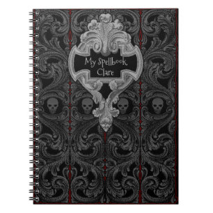 Personalise Goth Grey  Ornament & Skull Spellbook Notebook