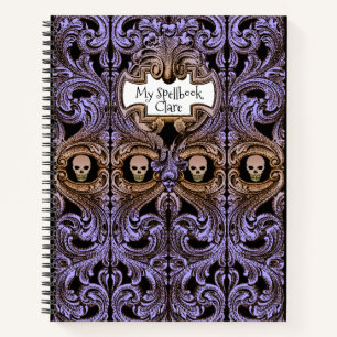 Personalise Goth Purple Ornament & Skull Spellbook Notebook