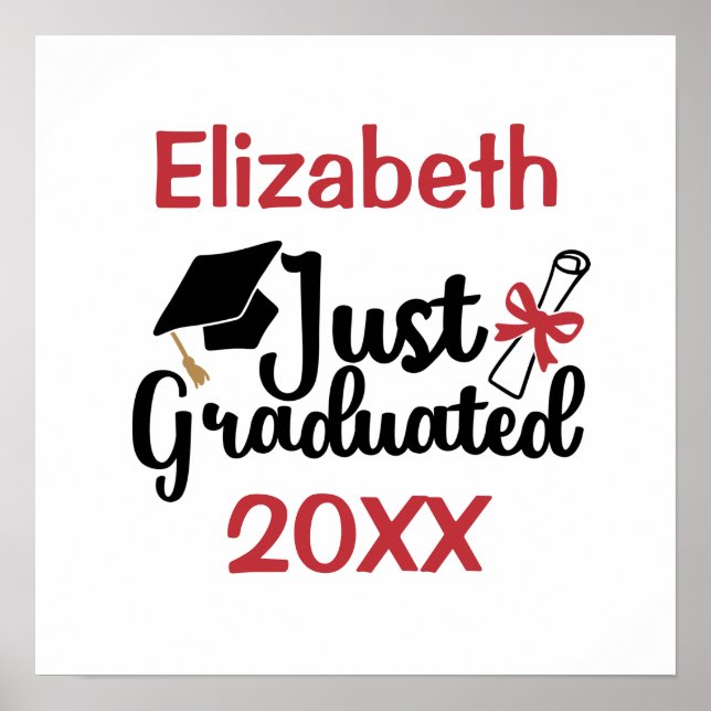 Personalise Graduation Diploma Cap Red and Black Poster (Front)