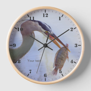 Personalise Great blue heron with a fish  Clock