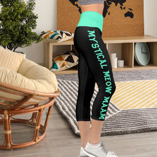 Personalise Green Blue Black Cat Themed Funny Cool Capri Leggings
