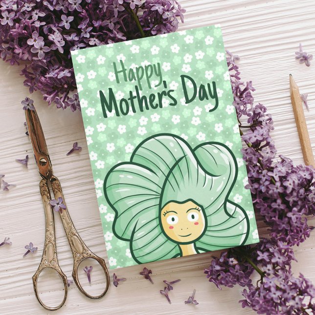 Personalise Green Hair Girl Mother's Day Card (Creator Uploaded)