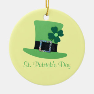 Personalise Green hat, clover for St.Patrick's day Ceramic Tree Decoration