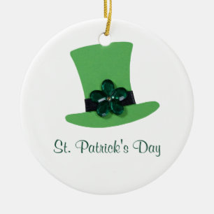 Personalise Green hat for St. Patrick's day Ceramic Tree Decoration