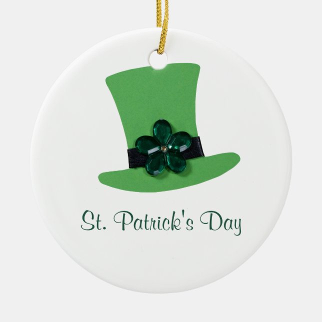 Personalise Green hat for St. Patrick's day Ceramic Tree Decoration (Front)
