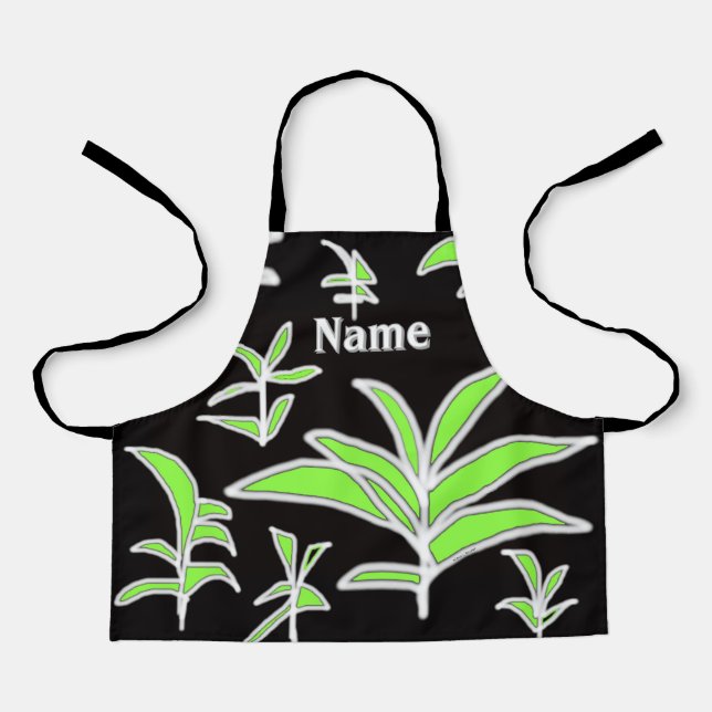 Personalise Green Leaf  Kids  Apron (Front)