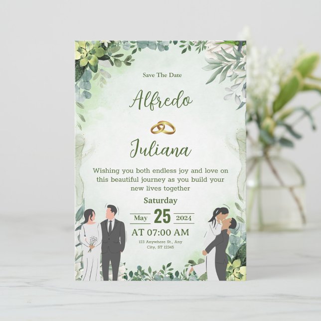 Personalise green leafy  best wedding Invitation (Creator Uploaded)