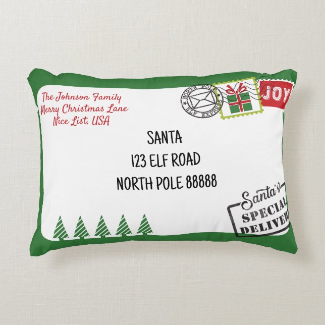 Personalise Green Santa Letter Christmas Decorative Cushion (Front)