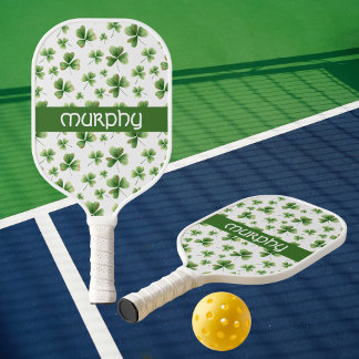 Personalise Green Shamrocks Pattern Pickleball Paddle